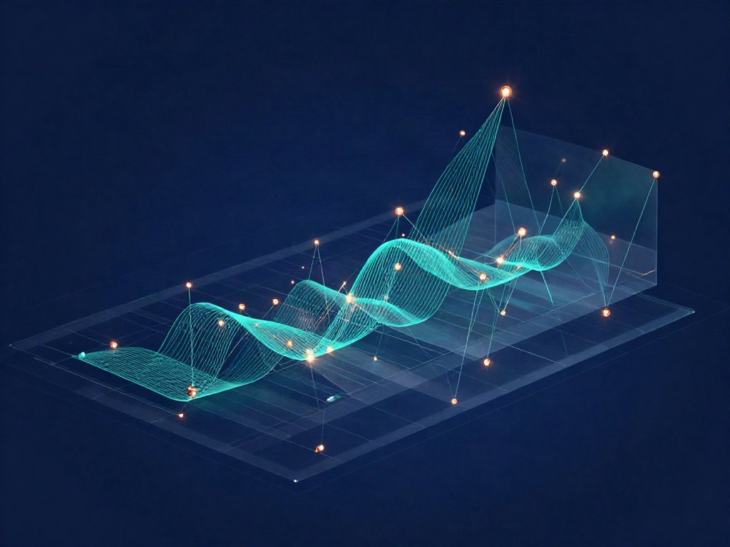 Abstract layered analytics charts and data points